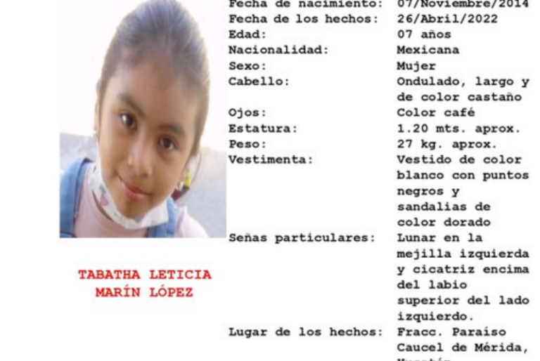 Activan Alerta Amber por la desaparición de Tabatha Leticia, de 7 años de edad en Mérida