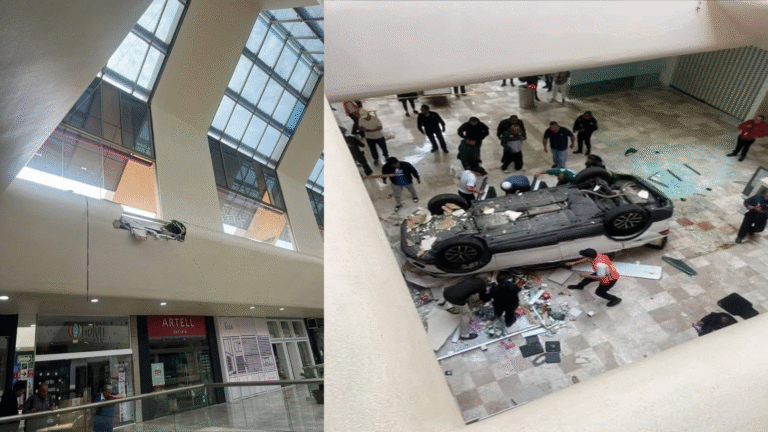 Mujer cae con su camioneta desde el tercer piso en Plaza Lilas, CDMX; está grave