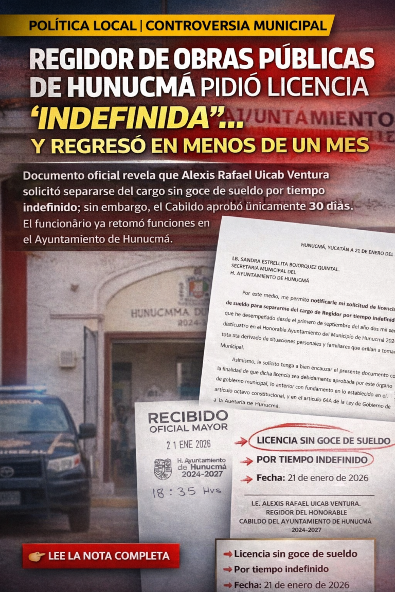 De licencia indefinida a 30 días: regidor de Obra Pública regresa al Ayuntamiento de Hunucmá